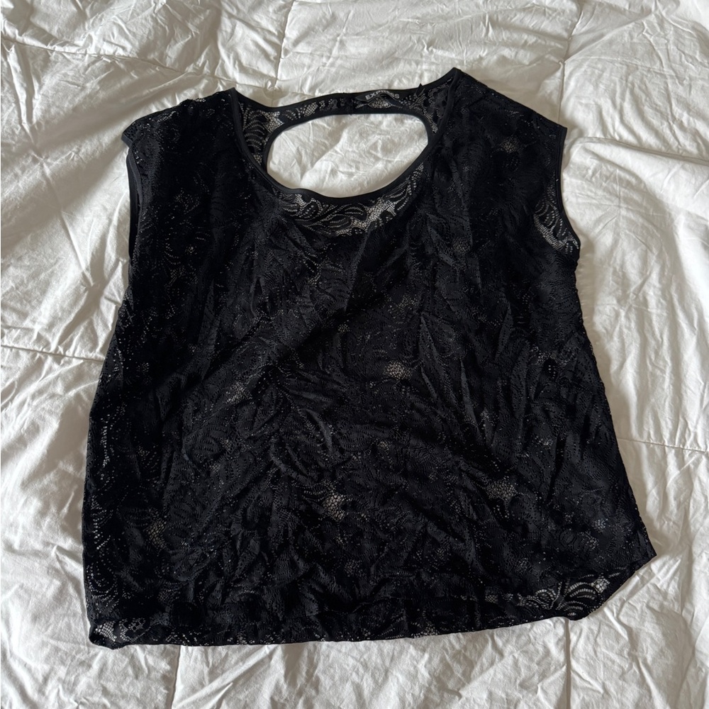 Express Black Floral Lace Overlay Top Sleeveless Sheer Keyhole Back Blouse XS
